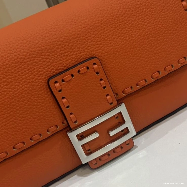 Cheap Medium Romano Fendi Bag Leather In Orange Baguette Cuoio Selleria 0819